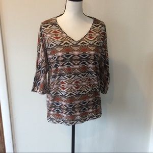 Tribal Geometric V-Necked 3/4 Sleeved top